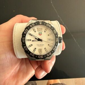 Tag Heuer Stainless Steel Watch with White Dial and Black Bezel